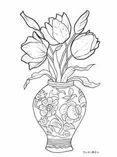 花瓶の中のチューリップの塗り絵 季節の花 四季の花の大人の塗り絵 花瓶の中のチューリップの塗り絵 季節の花 四季の花の大人の塗り絵
