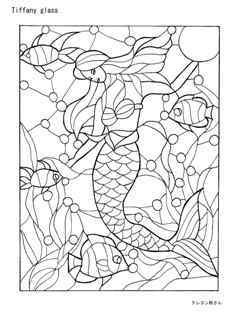人魚と熱帯魚のステンドグラスの塗り絵 Tiffany Glass 大人の塗り絵ー無料新着ぬりえ
