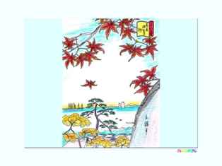 東京海案寺の楓の浮世絵の塗り絵-三十六花撰33: 今日の浮世絵
