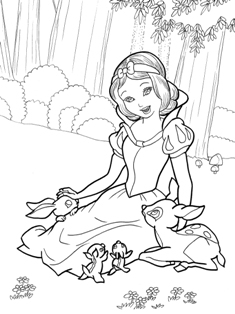バンビ、リス、ウサギ、白雪姫の塗り絵: 大人の塗り絵ー無料新着ぬりえ